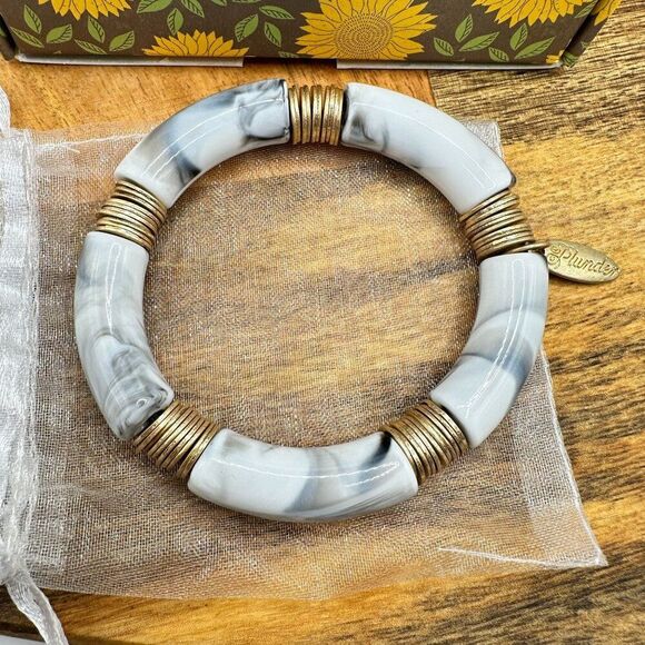 Plunder Bracelet Stretch Bangle Marble & Gold-Tone Sizzling Summer Design - Picture 2 of 5